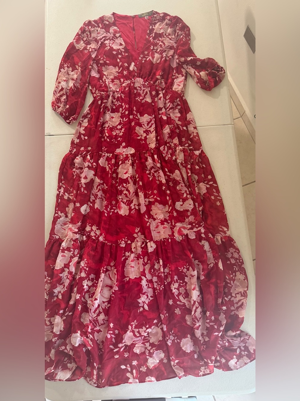 Melonie Red Floral V-Neck Maxi Dress